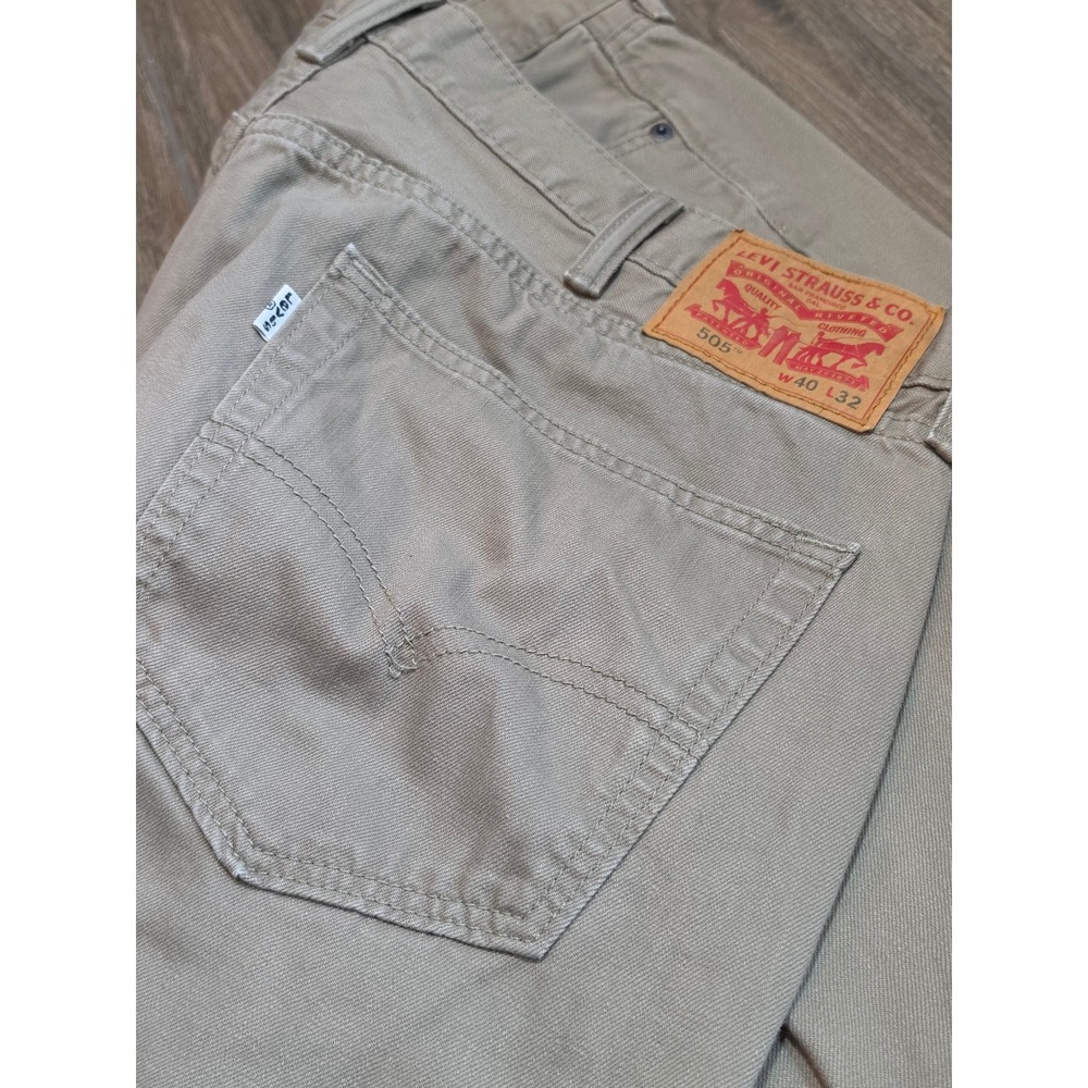 Levis 505 Regular Fit Khaki Tan Cotton Twill Straight Leg Pants Mens 40x32